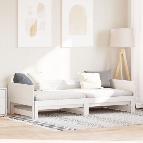 vidaXL Lit d'appoint extractible Blanc 90x200 cm Bois Massif Pin