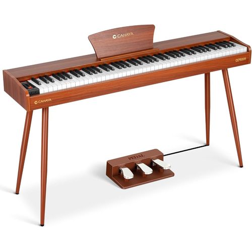 CAHAYA Piano Numérique 88 Touches – Piano Électrique Pleine Taille avec Touches Pondérées, Corps en Bois, 380 Sons, Triple Pédale pour Débutants, Prise en Charge USB-MIDI