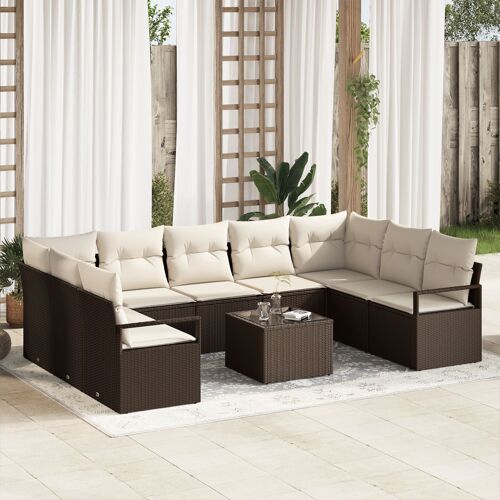 Vidaxl Ensemble De Canapé De Jardin 9 Pièces Avec Coussins Gris Poly Rattan, Vidaxl Canapé De Jardin 2 Places Avec Coussins Marron Poly Rattan