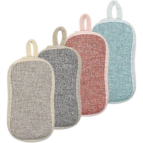 Paquet de 4 éponges à vaisselle lavables,éponges à vaisselle réutilisables,éponges à récurer en microfibre