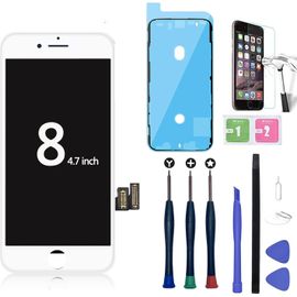 Remplacement Écran Complet Compatible Avec Iphone 8 (4.7 Pouces) Blanc Tactile Vitre Avec Démontage Complet Outils De Réparation, Adhésif Interne Prédécoupés, Feuille En Verre Trempé Adhésif
