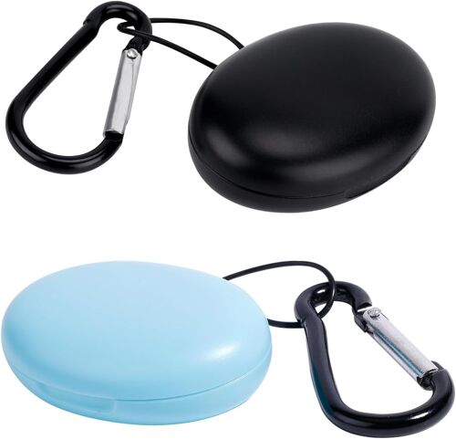 2pcs Étui pour Écouteurs, Ovale Étui pour Bouchons d'Oreille Porte Clé Écouteurs Organisateur Écouteurs Mini Étui de Rangement pour Voyage Activités de Plein Air (Noir, Bleu)