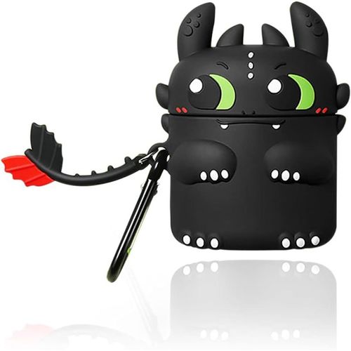 Etui en Silicone de Dessin animé 3D pour Airpods 1 2,Démon de la Nuit Mignon Apparence créative Kawaii étanche Antichoc pour Airpod Boîtier de Charge Etui de Protection avec Porte-clés(Noir)