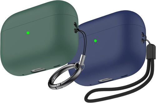 2 Pièces Coque AirPods Pro 2 Case Silicone Étui Protection AirPods Pro 2ème Génération 2022 (Vert Foncé + Bleu Nuit)
