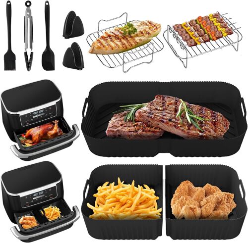 Silicone Moule Air Fryer pour Ninja Foodi Flex 10.4 L AF500EU, 14 Pièces Silicone Accessoires Air Fryer pour Friteuse, AF500EU Accessoires 1×10.4L+2×5.2L