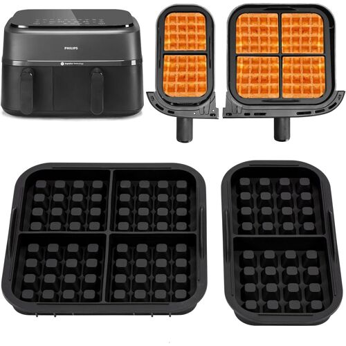 Lot De 2 Inserts À Gaufres Pour Philips Airfryer Dual Basket 3000, Accessoires De Plaques À Gaufres En Silicone Compatibles Avec Philips Dual Basket Airfryer Série 3000 6l/3l