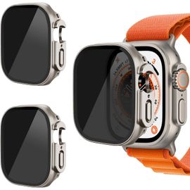 3 Pièces Pc Coque Compatible Avec Apple Watch Ultra 2(2023)/Ultra 49 Mm,30° Anti Spy Privacy Avec Protecteur D'écran [Sensible Au Toucher] Pour Iwatch Series Ultra 2/1 49 Mm-Or Titane