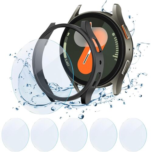 Coque + Lot De 5 Films De Protection D'écran Pour Samsung Galaxy Watch 7 40 Mm 44 Mm/Galaxy Watch Ultra 47 Mm, Protection D'écran En Verre Trempé Et Coque Polycarbonate Pour Galaxy Watch 7/Ultra