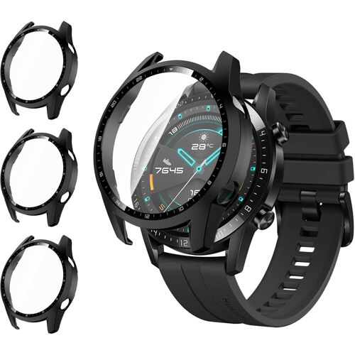Kalanka-¿3 Pièces Coque Pour Huawei Watch Gt2 46mm, Protection Écran Verre Trempé Couverture Case De Protection En Pc Ultra Mince Pour Huawei Watch Gt2 46mm