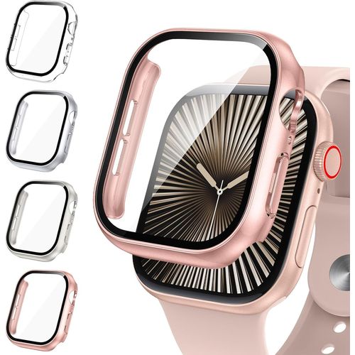 Lot De 4 Coques Pour Apple Watch Series 10 46mm (2024) Avec Protection D'écran En Verre Trempé ¿ Protection Intégrale Hd Antichoc, Fines Et Couleurs Assorties