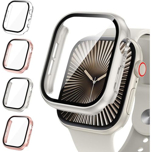 Lot De 4 Coques De Protection Pour Apple Watch Series 10 42mm (2024) Avec Vitres Trempées Hd ¿ Anti¿Choc, Couverture Complète, Découpes Précises