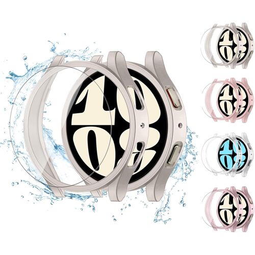 4+4pièces Coque+Verre Pour Samsung Galaxy Watch 6 40mm 44mm 43mm 47mm, Anti-Buée Films De Protection En Verre Trempé Et Coque Pare-Chocs En Polycarbonate Rigide Pour Galaxy Watch 6 Cover