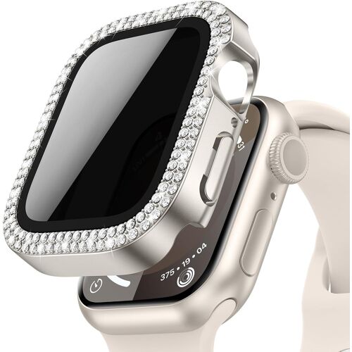 Privacy Diamant Coque Pour Apple Watch Series 9/8/7 41mm Accessoires, Bling Coques Avec Hd Anti-Spy Privacy Protection D'écran En Verre Trempé, Boîtiers De Protection Pour Iwatch 41mm