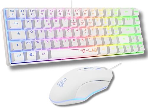 Combo Hydrogen Pack Clavier Souris Gamer, Clavier Gamer 60% Filaire, Rétroéclairage RGB, azerty, Format Compact + Souris Gaming RGB, 6 Boutons, 6200 DPI PC/PS4/PS5 Blanc