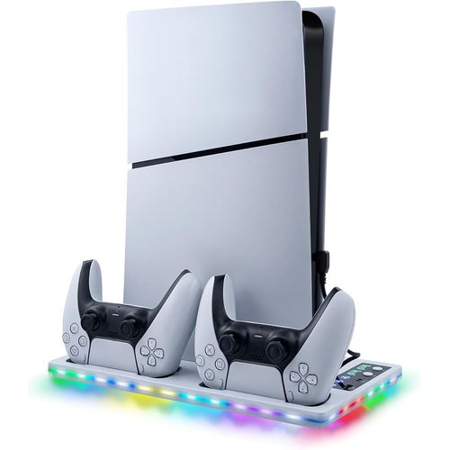 Lkljij-Station De Refroidissement Pour Ps5/Ps5 Slim/Ps5 Pro Avec Ventilateur, Support De Charge Et Double Chargeur De Manettes, Lumière Rgb Et 2 Ports Usb, Compatible Avec Ps5/Ps5 Slim/Ps5 Pro