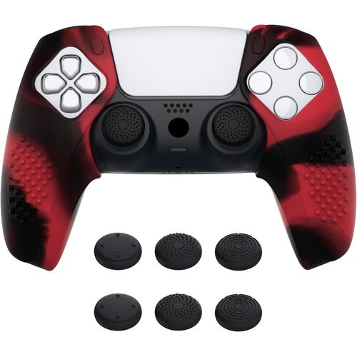 Sept-Playvital Coque Protection Pour Ps5 Manette,Housse Silicone Avec Capuchon Joystick Pour Ps5 Controller Cover Skin Antidérapante Compatible Avec Station De Charge-Rouge & Noir