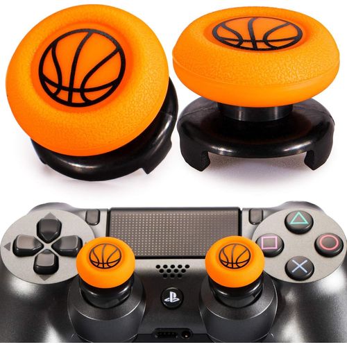 Playrealm FPS Bâton Prises de Pouce Thumbstick Grip et Prolongateur Impression Caoutchouc Silicone Poignée Couvrir 2 ensembles pour Manette PS5 Dualsenese et PS4 (Basketball)