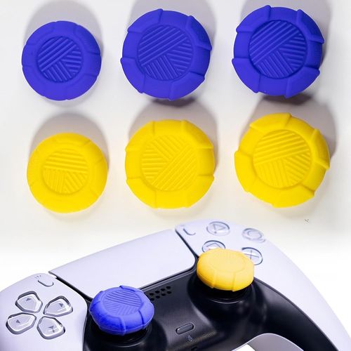 Lkljij-Thumbsticks Grip Joystick Ps5 - Fps Capuchons Joystick Ps5 Thumb Grip Manette Ps4/5 Silicone Caps Accessoires Manette Controller À Aide Avec Viser, Réduire Pouce Fatigue, Bleu & Jaune 6 Pièces
