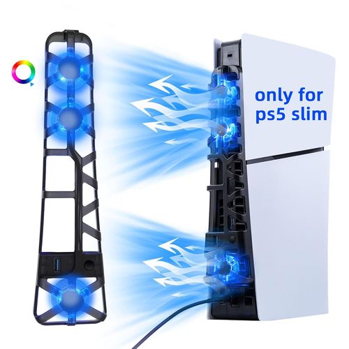 Lkljij-Pour Ps5 Slim Ventilateur De Refroidissement Lumière Rvb Et 3 Ventilateurs, Support Dissipation Rapide,Intelligent Température Refroidissement Pour Ps5 Slim De/Uhd - Noir(Non Pour Ps5/Ps5 Pro)