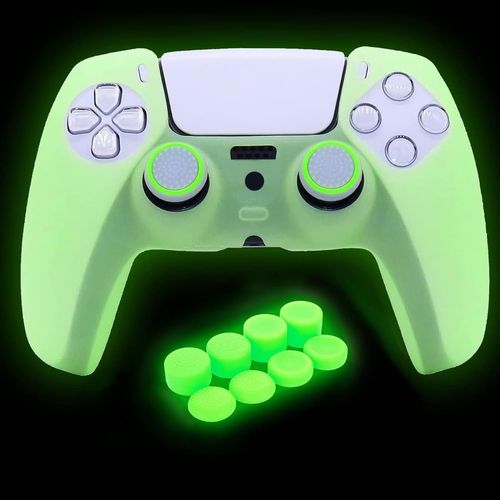Skins Silicone Grip Glow in The Dark boîtier de Protection Compatible avec Le contrôleur PS5 + 8 PCS Thumb Grips Caps et 2 Grips Caps Glow in The Dark