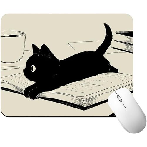 KALANKA-1 Tapis de Souris avec trois chats, Caoutchouc, Noir, 200 mm x 240 mm, 3 mm, Antidérapant, Design de Chat Amusant, Bureau, Jeu