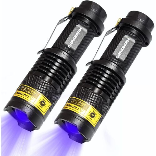 Lampe torche UV 365nm, SK68 UV 370nm LED Lampe de poche, avec clip, résistant à l'eau, détection de vêtements pour animaux de compagnie/urgence, agent fluorescent, 2 paquets