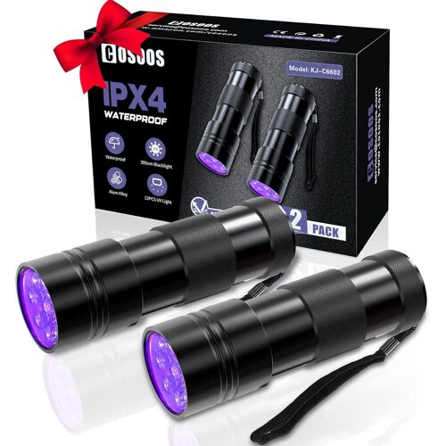 SUBZONAL-Lot de 2 Lampes de Poche UV, Lampe de Poche à Lumière Noire 12 LED 395 nm Mini Détecteur de Torche pour Chien, Taches d'urine, Punaises de lit et Scorpions. (Piles non Incluses)