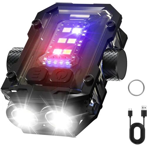 KALANKA-Mini lampe de poche EDC avec flash rouge et bleu, petite lampe de poche tournante au bout des doigts LED super lumineuse, USB C rechargeable porte-clés torche portable (noir)