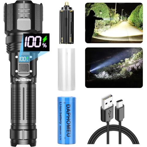 Ultra Powerful Rechargeable Led Torch, 150000 Lumens Powerful Flashlight, Super Bright Waterproof Led Flashlight With 5 Modes, Suitable For Emergencies, Camping (With Battery) (1)
