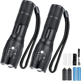 SJZG-Lampe Torche Led Ultra Puissante, 2Pcs Lampe De Poche 3500Lumens Avec 2 Piles 18650, Chargeur Usb Et Holster,5 Modes, Étanche,Anti-Choc Zoom Longue Portée Pour Bricolage,Camping,Et Urgences