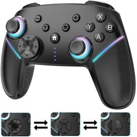 Manette Switch Sans Fil Pour Nintendo Switch/Lite/Oled/Pc, Manette Switch Pro Avec Led Rgb 9 Couleurs,Batterie 950 Mah,Programmable,Wake Up,Turbo,6 Axis Gyro,Dual Vibration,Noir