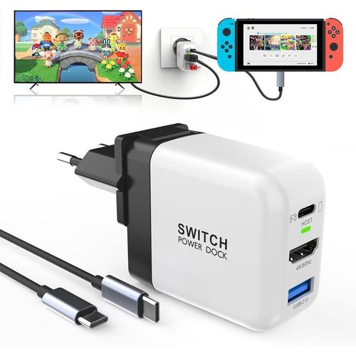 Gjfty-Station D'accueil 36 W Pour Nintendo Switch Oled/Steam Deck, Mini Bloc D'alimentation Gan Avec 3 Ports (Usb C+Usb A+4k/Hd), Station D'accueil Portable Compatible Avec Switch/Steam Deck/Rog