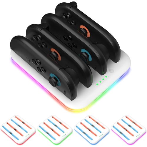 Hljhj-Chargeur Pour Nintendo Switch 2, Station De Charge 4 En 1 Sans Fil Charge Rapide Pour Contrôleurs Joy-Con 2,Avec Éclairage Rvb Et Indicateur Led (Blanc)