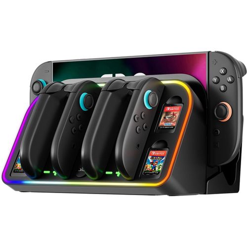 Hljhj-Station De Charge Pour Nintendo Switch 2, Chargeur 4 En 1 Pour Switch 2 Joy-Con Avec Indicateur Led & Éclairage Rgb, Charge Rapide, Support Mural Pour Joy-Con Switch 2