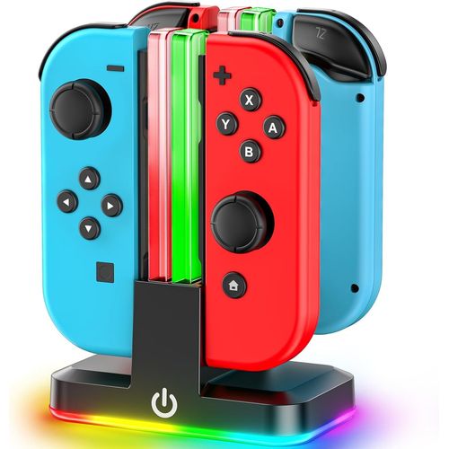 Hljhj-Station De Charge De Manette Switch, Chargeur Joycon Avec Lumière Rvb, Station De Charge Switch Pour 4 Manettes Nintendo Switch, Chargeur Joy-Con Switch/Oled, Accessoires Nintendo Switch