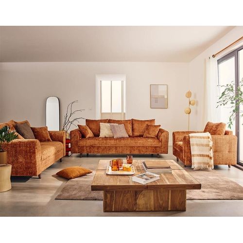 Canapé 2 Places En Velours Texturé Rouille