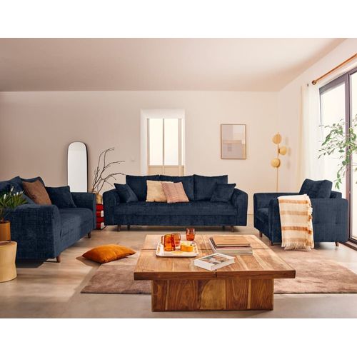 Fauteuil En Velours Texturé Bleu