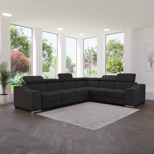 Canapé D'angle Convertible 6 Places En Velours Gris Foncé