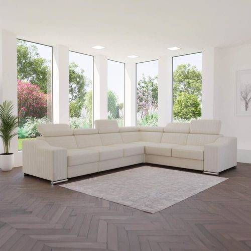 Canapé D'angle Convertible 6 Places En Velours Beige