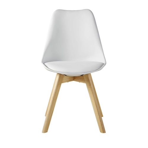 Chaise Style Scandinave En Polypropylène Blanc Éclatant Et Hévéa