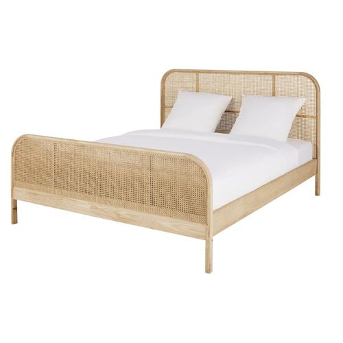 Lit Vintage Cannage En Rotin 160x200 Avec Sommier À Lattes