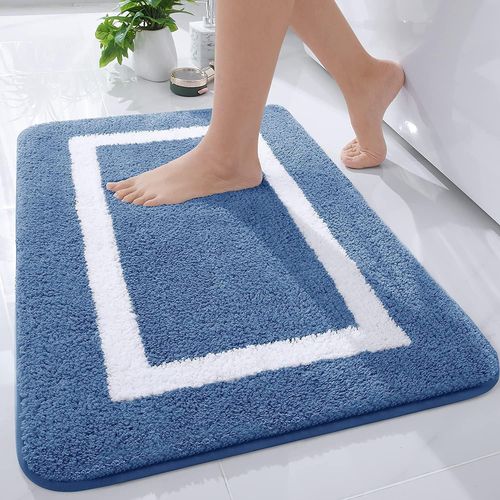 ERSAN-Tapis de Bain Antiderapant,Tapis Salle de Bain en Microfibre Douce, Absorbant à Poils Longs, Lavable en Machine - 50 x 76 cm - Bleu