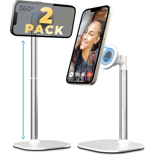 SJZG-Magstand - Support Magnétique Magsafe Pour Iphone 16 (Pro/Max/Plus), 15/14/13/12 | Support Bureau Réglable, Stand Iphone Magsafe (X2 Pack - Cream White)