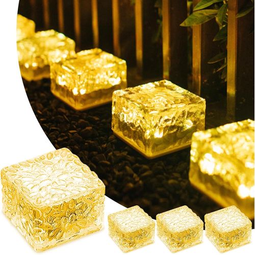 4 Pièce Lampe 4 Led Blanc Chaud Lumière Extérieure Solaire, Capteur De Lumière Éclairage Pour Chemins Solaire Lumière De Brique Pour Extérieure D'étang Au Sol Voie Cour Jardin Terrasse