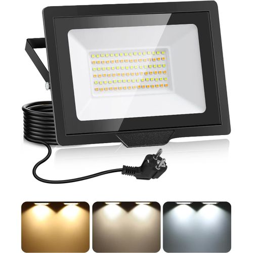 Asfasfq-50w Projecteur Led Extérieur Avec 1.5m Prise,3000k/4500k/6500k Spot Led Extérieur,5000lm Lampe Exterieur Avec Mémoire,Ip66 Etanche Luminaire Exterieur Pour Patio Garage Jardin Terrasse