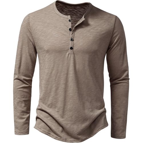 Jfkjg-Chemise Henley Décontractée À Manches Longues/Courtes Pour Homme, Coupe Musclée, 4 Boutons, Coupe Ajustée