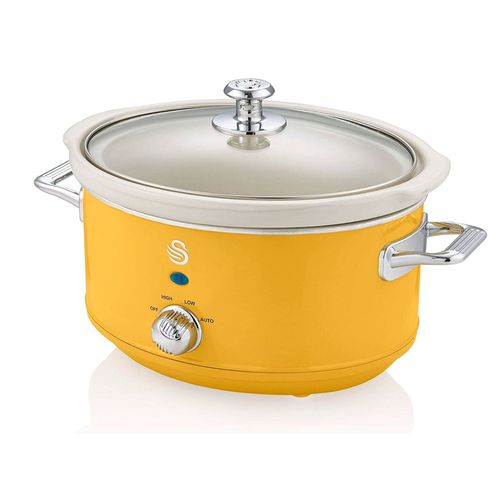 Retro Mijoteuse 3,5L Poêle Amovible en Céramique Antiadhésive, Crock-Pot 200W Jaune SWAN SF17021YELN