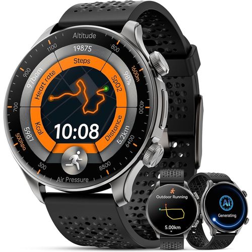 GPS Montre Connectée Homme, 1,60"" AMOLED Ronde Sport Smartwatch, Connexion des écouteurs Bluetooth/Musique Locale/Albums/Assistant AI/Enreg/170+ Modes Sportifs/pour Android iOS (Noir)