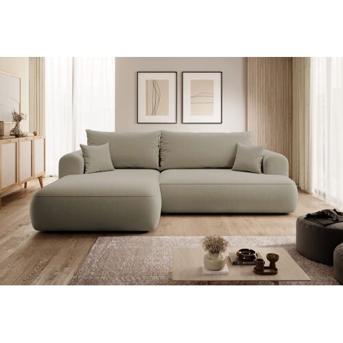Canapé d'angle convertible 3 places en velours beige