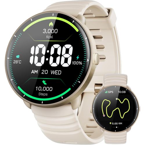 Montre Connectée avec GPS Intégré, 5ATM Étanche Smartwatch Natation pour Piscine/Eau Libre, Montre Connecté avec AMOLED Écran, 100+ Sports,Fréquence Cardiaque,Sommeil (Gris Français, 42 mm)